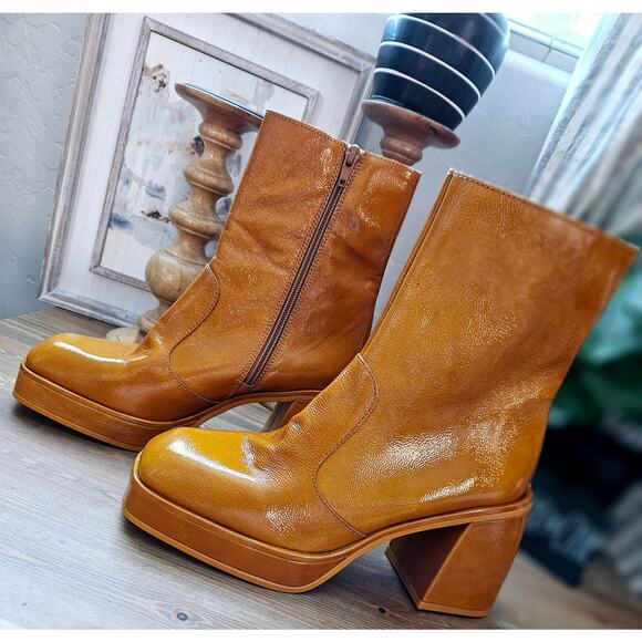 Free People Ruby Shine Cognac Block Heel Ankle Booties - Picture 5 of 11